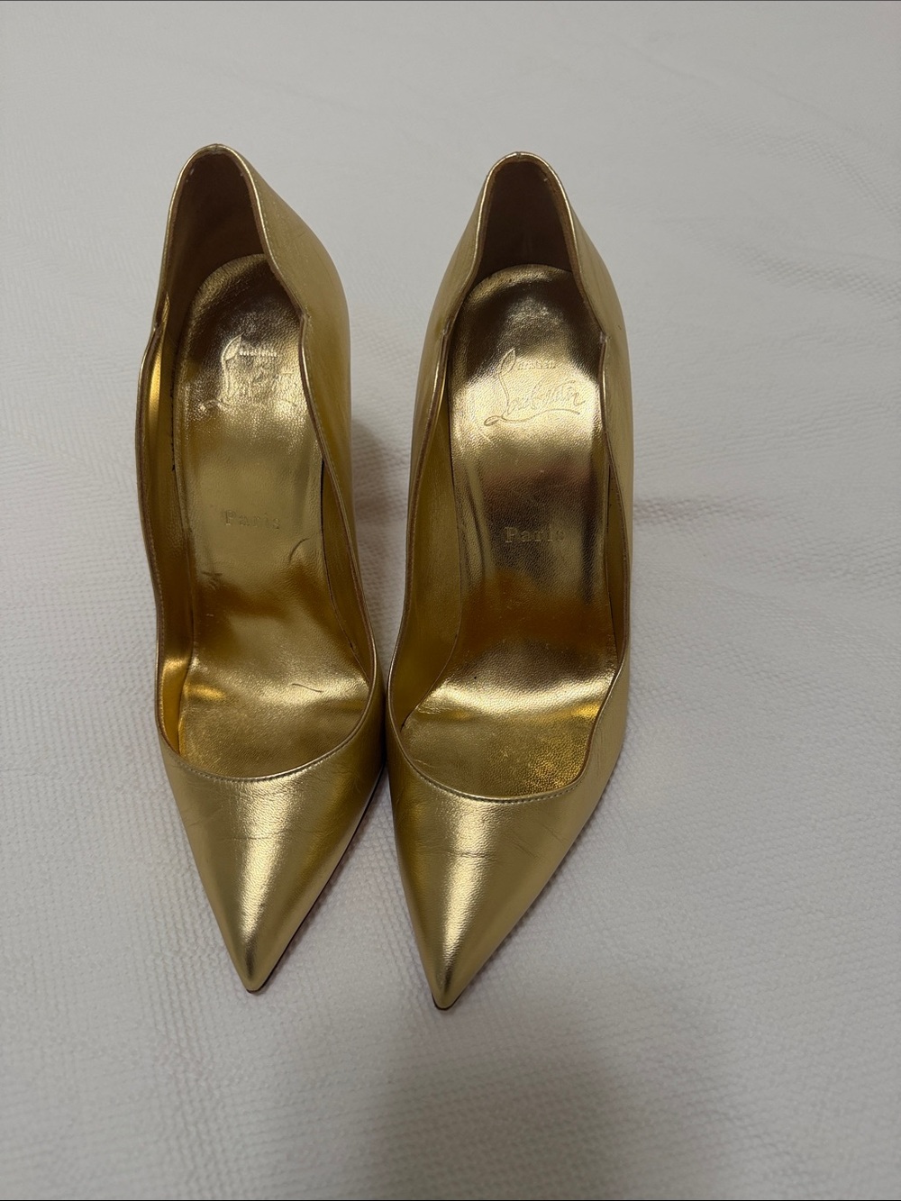 Christian Louboutin Metallic Gold Pointed Toe Stiletto Pumps